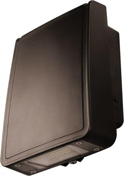 Philips - 30 Watt, 1,000 Lumen, 4,000°K, 120-277 Volt, LED Wall Pack Light Fixture - Patterned Polycarbonate Lens, Aluminum Housing, Bronze (Color), Wall Mount, 3.19" Deep x 7.96" High x 6.49" Wide - Industrial Tool & Supply