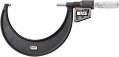 Starrett - 127 to 152 mm Range, 0.0001" Resolution, Standard Throat, Electronic Outside Micrometer - 0.0002" Accuracy, Friction Thimble, Micro Lapped Carbide Face, CR2450 Battery, Includes 3V Battery - Industrial Tool & Supply
