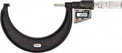 Starrett - 101 to 127 mm Range, 0.0001" Resolution, Standard Throat, Electronic Outside Micrometer - 0.0002" Accuracy, Friction Thimble, Micro Lapped Carbide Face, CR2450 Battery, Includes 3V Battery - Industrial Tool & Supply
