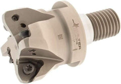 Walter - 21° Lead Angle, 2" Max Cut Diam, 1.291" Min Cut Diam, 0.079" Max Depth of Cut, Indexable Chamfer & Angle End Mill - 4 Inserts, P23696 Insert Style, 80mm OAL, Through Coolant, Threaded Shank - Industrial Tool & Supply