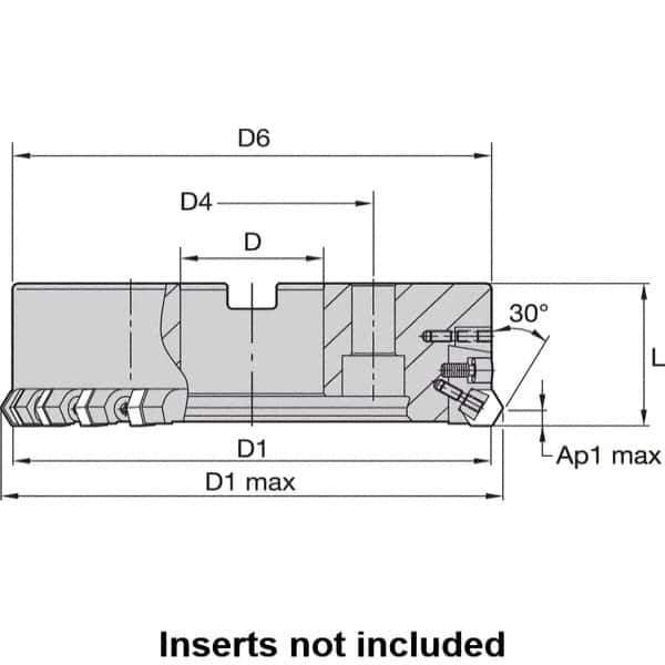 Kennametal - 5" Cut Diam, 1-1/2" Arbor Hole, 8mm Max Depth of Cut, 30° Indexable Chamfer & Angle Face Mill - 15 Inserts, HNGX 0905... Insert, Right Hand Cut, 15 Flutes, Series HexaCut - Industrial Tool & Supply