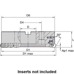 Kennametal - 88.65mm Cut Diam, 1" Arbor Hole, 8mm Max Depth of Cut, 30° Indexable Chamfer & Angle Face Mill - 8 Inserts, HNGX 0905... Insert, Right Hand Cut, 8 Flutes, Series HexaCut - Industrial Tool & Supply
