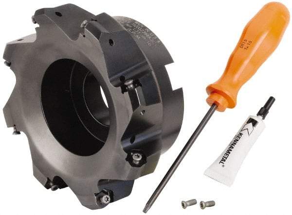 Kennametal - 5" Cut Diam, 1-1/2" Arbor Hole, 3.23mm Max Depth of Cut, 45° Indexable Chamfer & Angle Face Mill - 8 Inserts, HNGJ 0604... Insert, Right Hand Cut, 8 Flutes, Through Coolant, Series Dodeka Mini - Industrial Tool & Supply