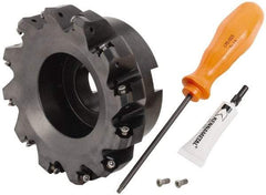 Kennametal - 5" Cut Diam, 1-1/2" Arbor Hole, 3.23mm Max Depth of Cut, 45° Indexable Chamfer & Angle Face Mill - 12 Inserts, HNGJ 0604... Insert, Right Hand Cut, 12 Flutes, Through Coolant, Series Dodeka Mini - Industrial Tool & Supply