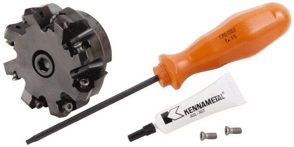 Kennametal - 2" Cut Diam, 3/4" Arbor Hole, 3.23mm Max Depth of Cut, 45° Indexable Chamfer & Angle Face Mill - 8 Inserts, HNGJ 0604... Insert, Right Hand Cut, 8 Flutes, Through Coolant, Series Dodeka Mini - Industrial Tool & Supply