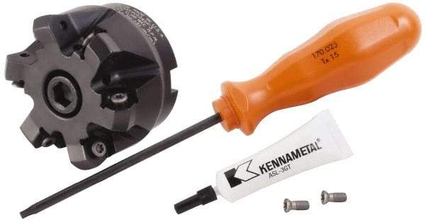 Kennametal - 2" Cut Diam, 3/4" Arbor Hole, 3.23mm Max Depth of Cut, 45° Indexable Chamfer & Angle Face Mill - 6 Inserts, HNGJ 0604... Insert, Right Hand Cut, 6 Flutes, Through Coolant, Series Dodeka Mini - Industrial Tool & Supply