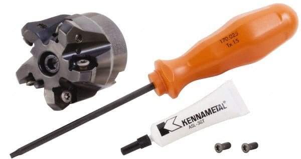 Kennametal - 1" Cut Diam, 1/2" Arbor Hole, 3.23mm Max Depth of Cut, 45° Indexable Chamfer & Angle Face Mill - 5 Inserts, HNGJ 0604... Insert, Right Hand Cut, 5 Flutes, Through Coolant, Series Dodeka Mini - Industrial Tool & Supply