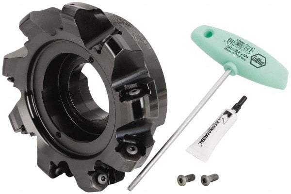 Kennametal - 6" Cut Diam, 2" Arbor Hole, 8mm Max Depth of Cut, 45° Indexable Chamfer & Angle Face Mill - 9 Inserts, HNPJ 1307... Insert, Right Hand Cut, 9 Flutes, Through Coolant, Series Dodeka Max - Industrial Tool & Supply