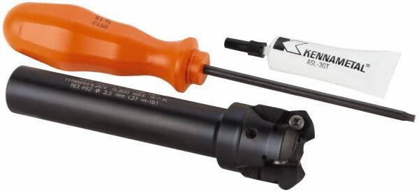 Kennametal - 45° Lead Angle, 33.58mm Max Cut Diam, 1" Min Cut Diam, 3.23mm Max Depth of Cut, Indexable Chamfer and Angle End Mill - 3 Inserts, HNGJ 0604ANENLD Insert Style, 121.92mm Overall Length, Through Coolant, Straight Shank - Industrial Tool & Supply