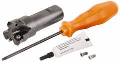 Kennametal - 45° Lead Angle, 39.93mm Max Cut Diam, 1-1/4" Min Cut Diam, 3.23mm Max Depth of Cut, Indexable Chamfer and Angle End Mill - 3 Inserts, HNGJ 0604ANENLD Insert Style, 96mm Overall Length, Through Coolant, Straight Shank - Industrial Tool & Supply