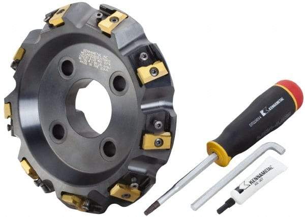 Kennametal - 8" Cut Diam, 2-1/2" Arbor Hole, 21.39mm Max Depth of Cut, 30° Indexable Chamfer & Angle Face Mill - 9 Inserts, LN.U 2210... Insert, Right Hand Cut, 9 Flutes, Series MEGA60 - Industrial Tool & Supply