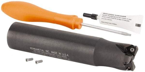 Kennametal - 1-1/4" Cut Diam, 0.059" Max Depth, 1-1/4" Shank Diam, Cylindrical Shank Indexable High-Feed Helical End Mill - Screw Holding Method, WOEJ090512.. Insert, KF2X Toolholder, Through Coolant - Industrial Tool & Supply