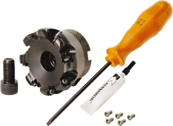 Kennametal - 80mm Cut Diam, 3mm Max Depth, 27mm Arbor Hole, 8 Inserts, RN.J 1204... Insert Style, Indexable Copy Face Mill - KDR Cutter Style, 24,760 Max RPM, 50mm High, Through Coolant, Series Rodeka - Industrial Tool & Supply