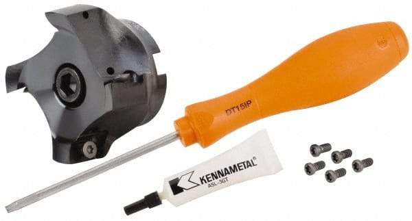 Kennametal - 4 Inserts, 2-1/2" Cut Diam, 3/4" Arbor Diam, 17.7mm Max Depth of Cut, Indexable Square-Shoulder Face Mill - 0/90° Lead Angle, 40mm High, E.. 18.. Insert Compatibility, Through Coolant, Series Mill 1-18 - Industrial Tool & Supply