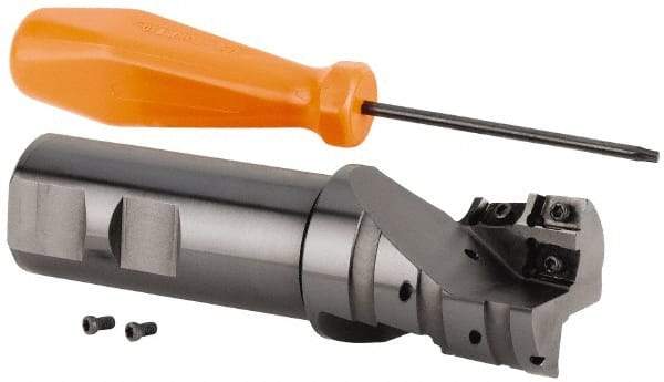 Kennametal - 40mm Cut Diam, 42mm Max Depth of Cut, 32mm Shank Diam, 130mm OAL, Indexable Square Shoulder Helical End Mill - GOMT 13T3.., JOMT 13T3.. Inserts, Weldon Shank, 0° Lead Angle, Series KDMR - Industrial Tool & Supply
