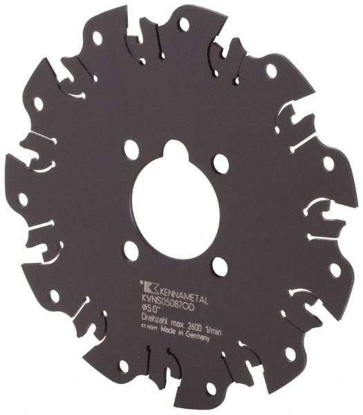 Kennametal - Arbor Hole Connection, 0.089" Cutting Width, 1-3/8" Depth of Cut, 5" Cutter Diam, 1-1/4" Hole Diam, 11 Tooth Indexable Slotting Cutter - KVNS Toolholder, OD 2087.. Insert - Industrial Tool & Supply