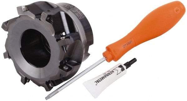 Kennametal - 8 Inserts, 4.012" Cutter Diam, 0.451" Max Depth of Cut, Indexable High-Feed Face Mill - 1-1/4" Arbor Hole Diam, 2-1/2" High, KSSH Toolholder, SD.T 43.. Inserts, Series KSSM - Industrial Tool & Supply