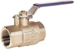 Milwaukee Valve - 1-1/2" Pipe, Full Port, Brass UL, CSA, FM, NSF Approved Ball Valve - 2 Piece, Threaded (NPT) Ends, Lever Handle, 600 WOG, 150 WSP - Industrial Tool & Supply