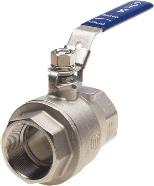 Milwaukee Valve - 3/4" Pipe, Full Port, Stainless Steel Standard Ball Valve - 2 Piece, Threaded (NPT) Ends, Locking Lever Handle, 1,000 WOG, 150 WSP - Industrial Tool & Supply