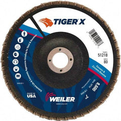 Weiler - 181 Grit, 7" Disc Diam, 7/8" Center Hole, Type 29 Zirconia Alumina Flap Disc - 8,600 Max RPM, Phenolic Backing, Arbor Attaching System, Coated - Industrial Tool & Supply