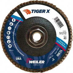 Weiler - 426 Grit, 5" Disc Diam, 5/8-11 Center Hole, Type 29 Zirconia Alumina Flap Disc - 12,000 Max RPM, Phenolic Backing, Arbor Attaching System, Coated - Industrial Tool & Supply