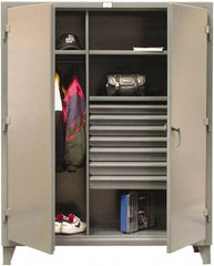 Strong Hold - 3 Shelf 7 Bin Combination Storage Cabinet - Steel, 36" Wide x 24" Deep x 78" High, Dark Gray - Industrial Tool & Supply