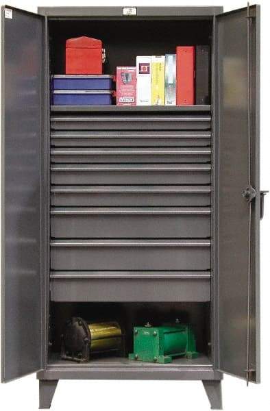 Strong Hold - 1 Shelf 8 Bin Locking Storage Cabinet - Steel, 36" Wide x 24" Deep x 78" High, Dark Gray - Industrial Tool & Supply