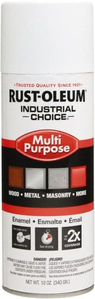 Enamel Spray Paint: White, Semi-Gloss, 12 oz Indoor & Outdoor, Use on Metal, Wood, Concrete & Masonry, 50 to 100 ° F