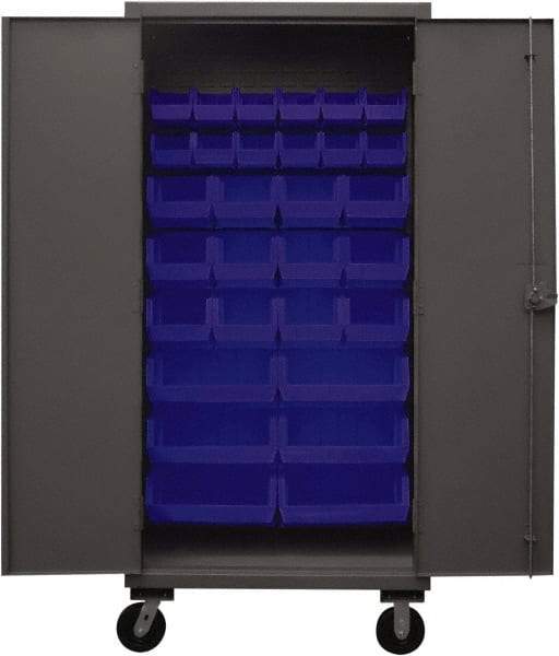 Durham - 30 Bin Mobile Storage Cabinet - Steel, 36" Wide x 24" Deep x 80" High, Yellow - Industrial Tool & Supply
