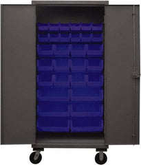 Durham - 30 Bin Mobile Storage Cabinet - Steel, 36" Wide x 24" Deep x 80" High, Yellow - Industrial Tool & Supply