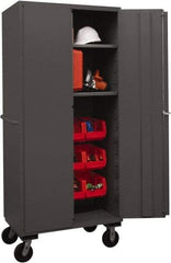 Durham - 2 Shelf 12 Bin Mobile Storage Cabinet - Steel, 36" Wide x 24" Deep x 80" High, Red - Industrial Tool & Supply