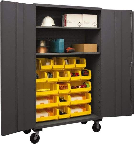 Durham - 2 Shelf 18 Bin Mobile Storage Cabinet - Steel, 48" Wide x 24" Deep x 80" High, Yellow - Industrial Tool & Supply