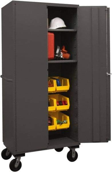 Durham - 2 Shelf 12 Bin Mobile Storage Cabinet - Steel, 36" Wide x 24" Deep x 80" High, Yellow - Industrial Tool & Supply