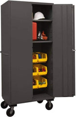 Durham - 2 Shelf 12 Bin Mobile Storage Cabinet - Steel, 36" Wide x 24" Deep x 80" High, Yellow - Industrial Tool & Supply