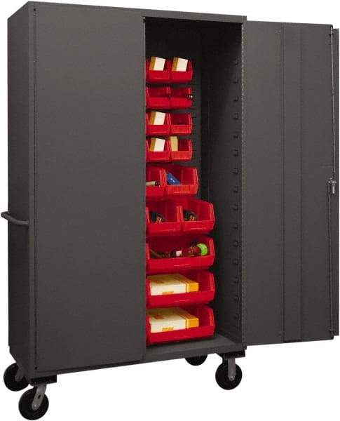 Durham - 42 Bin Mobile Storage Cabinet - Steel, 48" Wide x 24" Deep x 80" High, Red - Industrial Tool & Supply