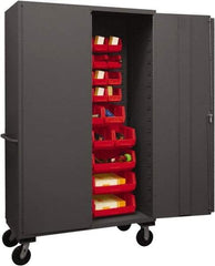 Durham - 42 Bin Mobile Storage Cabinet - Steel, 48" Wide x 24" Deep x 80" High, Red - Industrial Tool & Supply