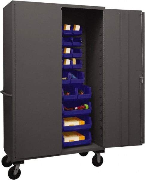 Durham - 42 Bin Mobile Storage Cabinet - Steel, 48" Wide x 24" Deep x 80" High, Blue - Industrial Tool & Supply