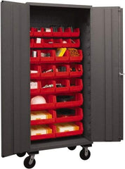 Durham - 30 Bin Mobile Storage Cabinet - Steel, 36" Wide x 24" Deep x 80" High, Red - Industrial Tool & Supply