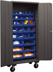 Durham - 30 Bin Mobile Storage Cabinet - Steel, 36" Wide x 24" Deep x 80" High, Blue - Industrial Tool & Supply