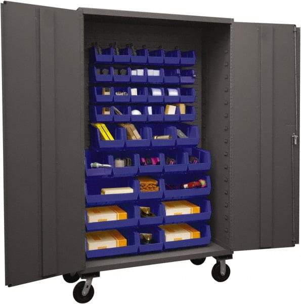 Durham - 42 Bin Mobile Storage Cabinet - Steel, 48" Wide x 24" Deep x 80" High, Blue - Industrial Tool & Supply