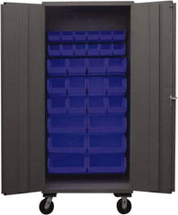 Durham - 30 Bin Mobile Storage Cabinet - Steel, 36" Wide x 24" Deep x 80" High, Blue - Industrial Tool & Supply