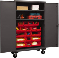 Durham - 2 Shelf 18 Bin Mobile Storage Cabinet - Steel, 48" Wide x 24" Deep x 80" High, Red - Industrial Tool & Supply