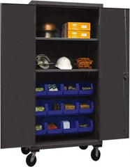 Durham - 2 Shelf 12 Bin Mobile Storage Cabinet - Steel, 36" Wide x 24" Deep x 80" High, Blue - Industrial Tool & Supply