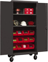 Durham - 2 Shelf 12 Bin Mobile Storage Cabinet - Steel, 36" Wide x 24" Deep x 80" High, Red - Industrial Tool & Supply