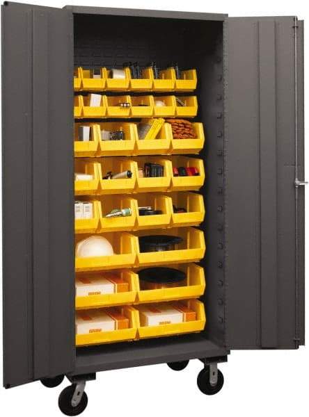 Durham - 30 Bin Mobile Storage Cabinet - Steel, 36" Wide x 24" Deep x 80" High, Yellow - Industrial Tool & Supply