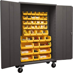 Durham - 42 Bin Mobile Storage Cabinet - Steel, 48" Wide x 24" Deep x 80" High, Yellow - Industrial Tool & Supply