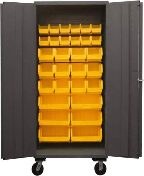 Durham - 30 Bin Mobile Storage Cabinet - Steel, 36" Wide x 24" Deep x 80" High, Yellow - Industrial Tool & Supply