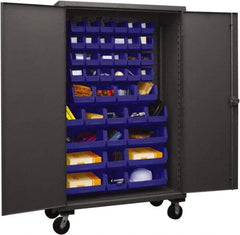 Durham - 42 Bin Mobile Storage Cabinet - Steel, 48" Wide x 24" Deep x 80" High, Blue - Industrial Tool & Supply