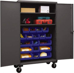 Durham - 2 Shelf 18 Bin Mobile Storage Cabinet - Steel, 48" Wide x 24" Deep x 80" High, Blue - Industrial Tool & Supply