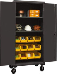 Durham - 2 Shelf 12 Bin Mobile Storage Cabinet - Steel, 36" Wide x 24" Deep x 80" High, Yellow - Industrial Tool & Supply